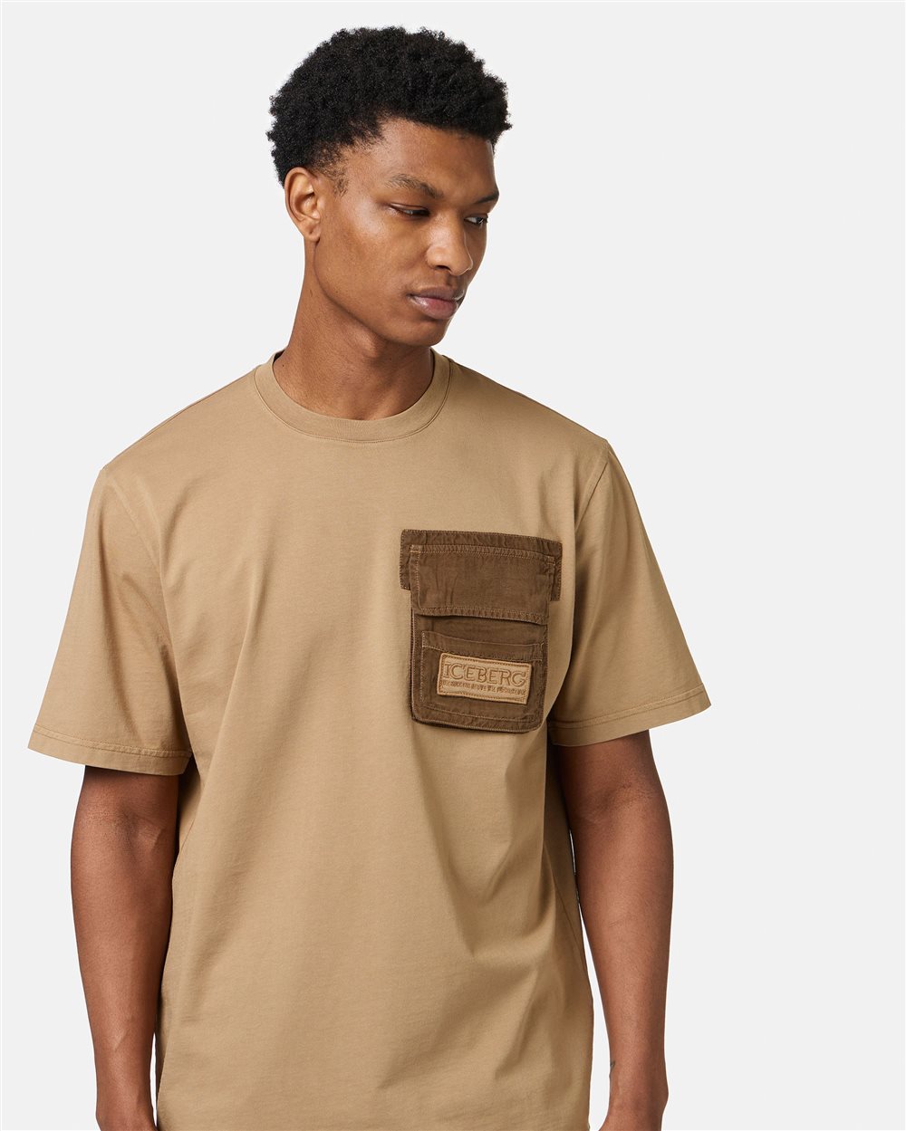 Mud-colored regular-fit T-shirt in dyed cotton jersey - Iceberg - Official Website