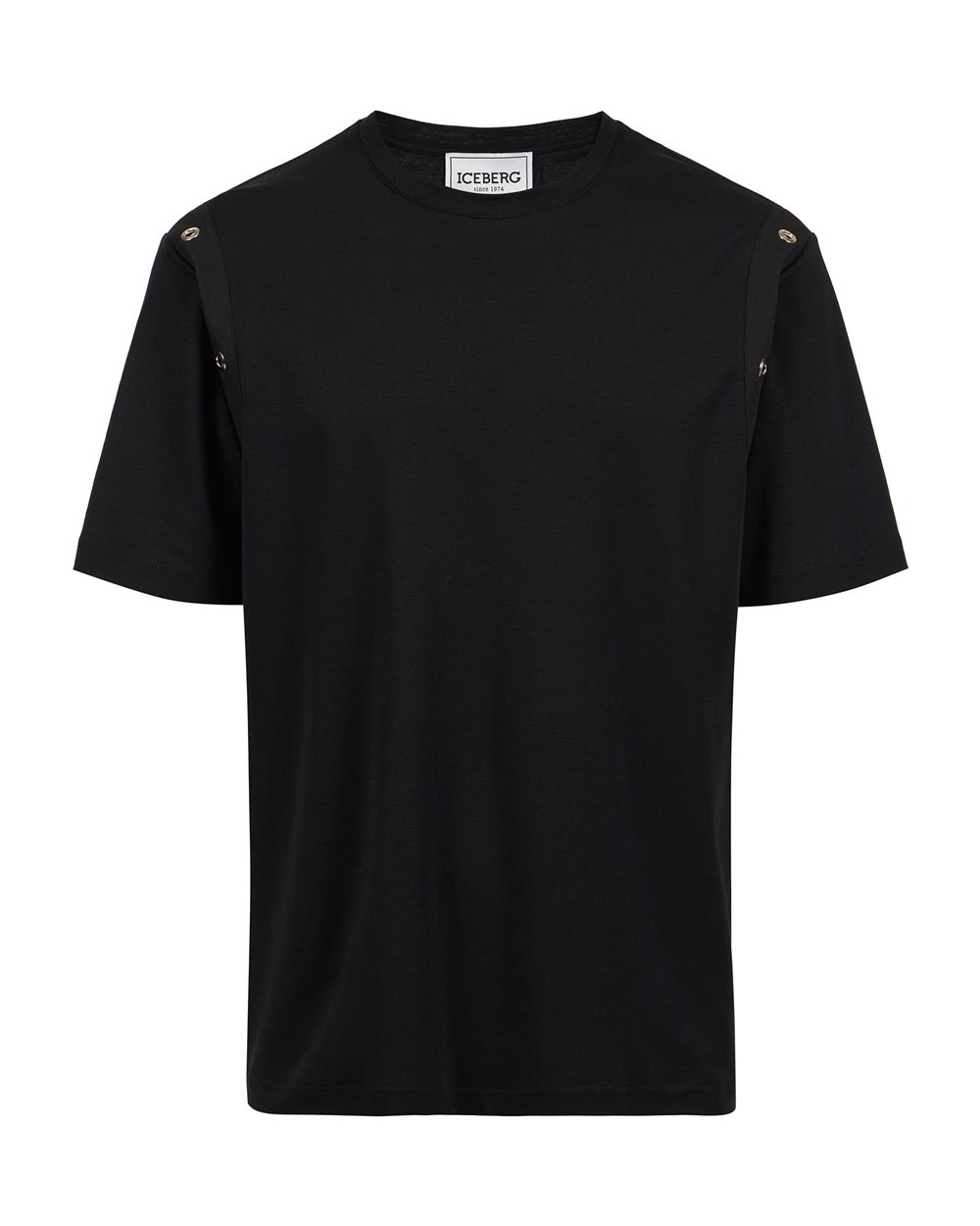 Black regular fit T-shirt in sustainable interlock fabric - Iceberg - Official Website