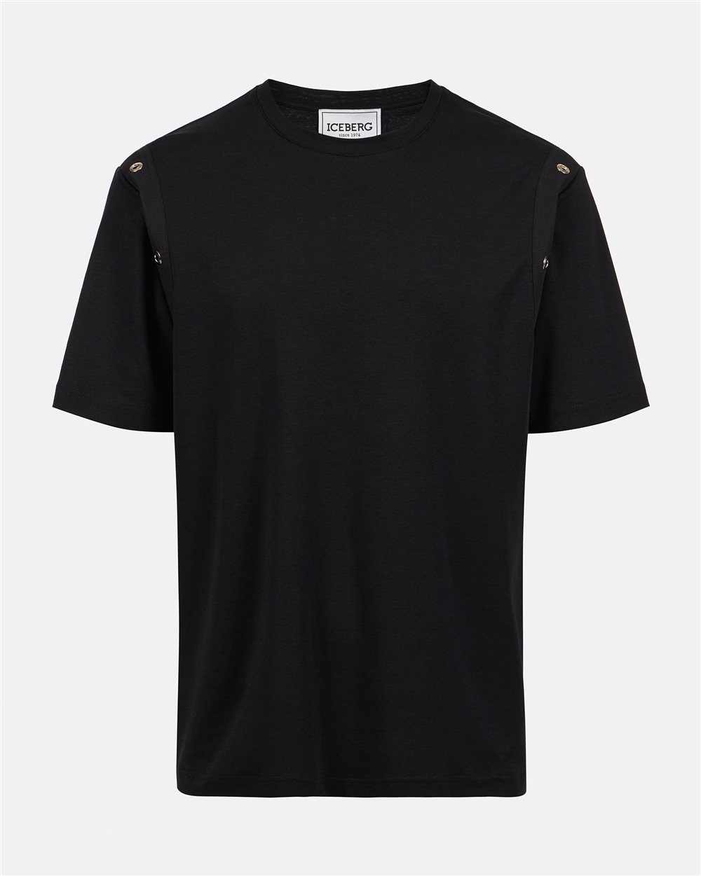 Black regular fit T-shirt in sustainable interlock fabric - Iceberg - Official Website
