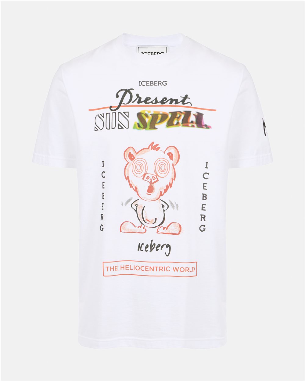 White regular fit cotton T-shirt with maxi multicolor Bear print - Iceberg - Official Website
