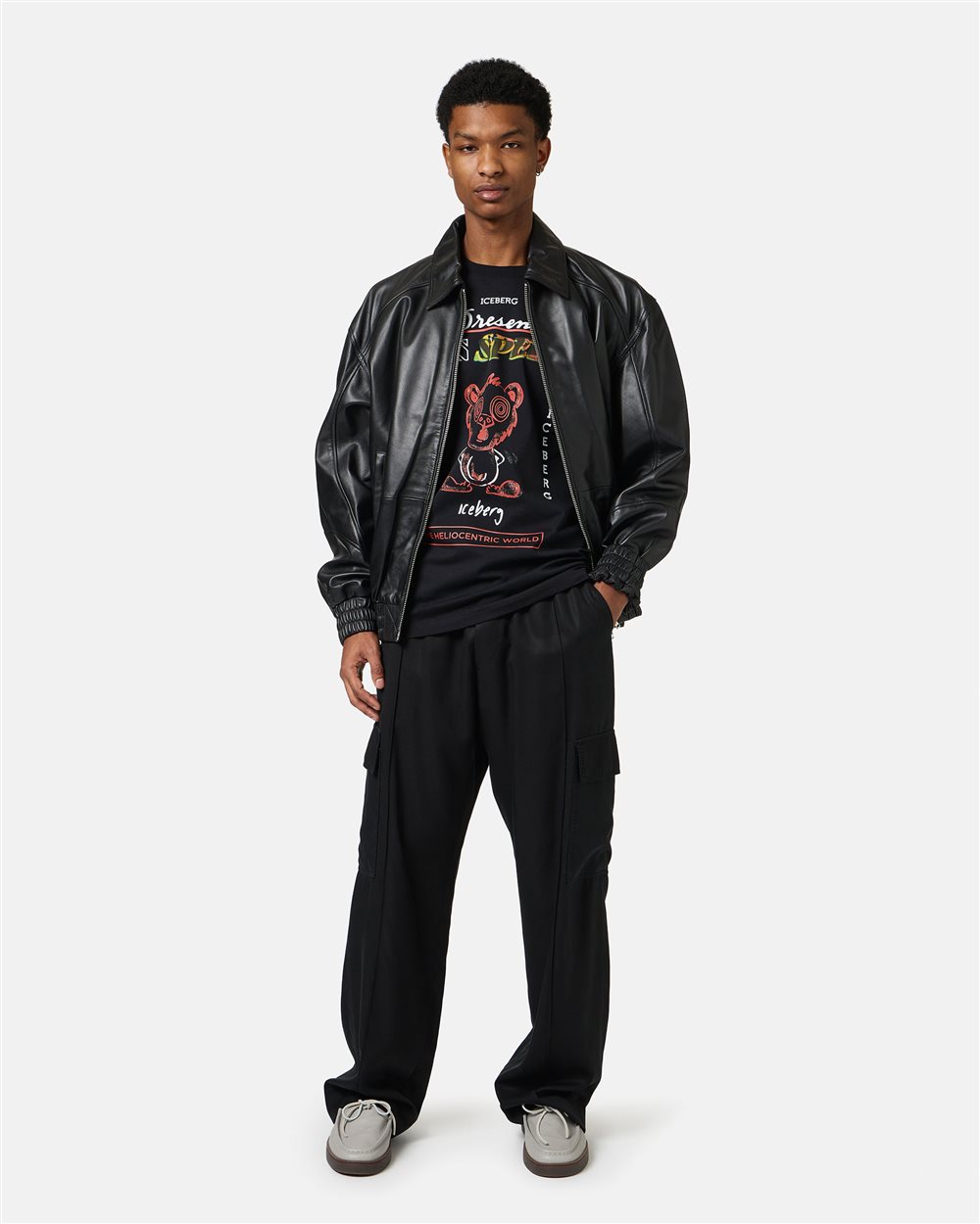 Black regular fit cotton T-shirt with maxi multicolor Bear print - Iceberg - Official Website
