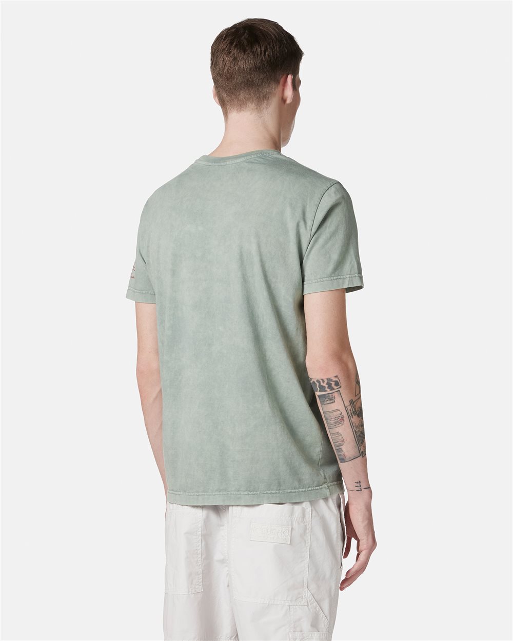 Regular-fit mint-colored T-shirt in random-wash dyed cotton with maxi Bear print - Iceberg - Official Website