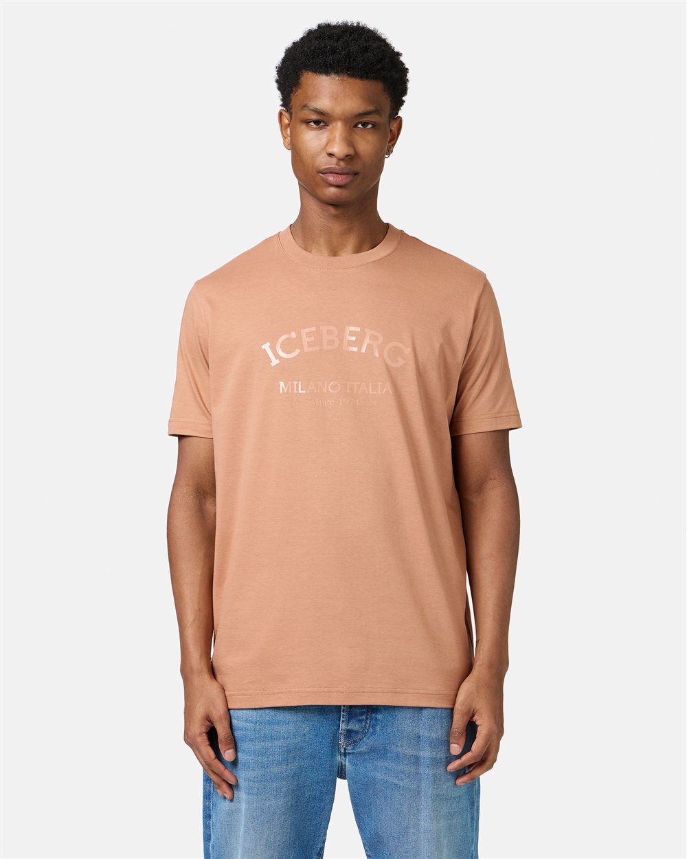 Terracotta color cotton jersey T-shirt with Iceberg logo - Iceberg - Official Website