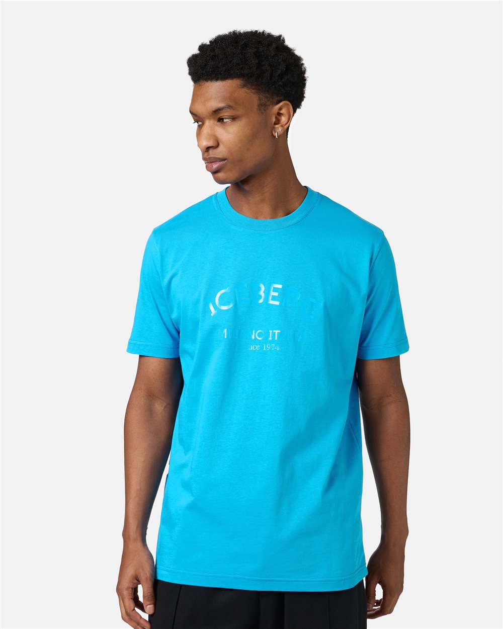 Cobalt blue cotton jersey T-shirt with Iceberg logo - Iceberg - Official Website