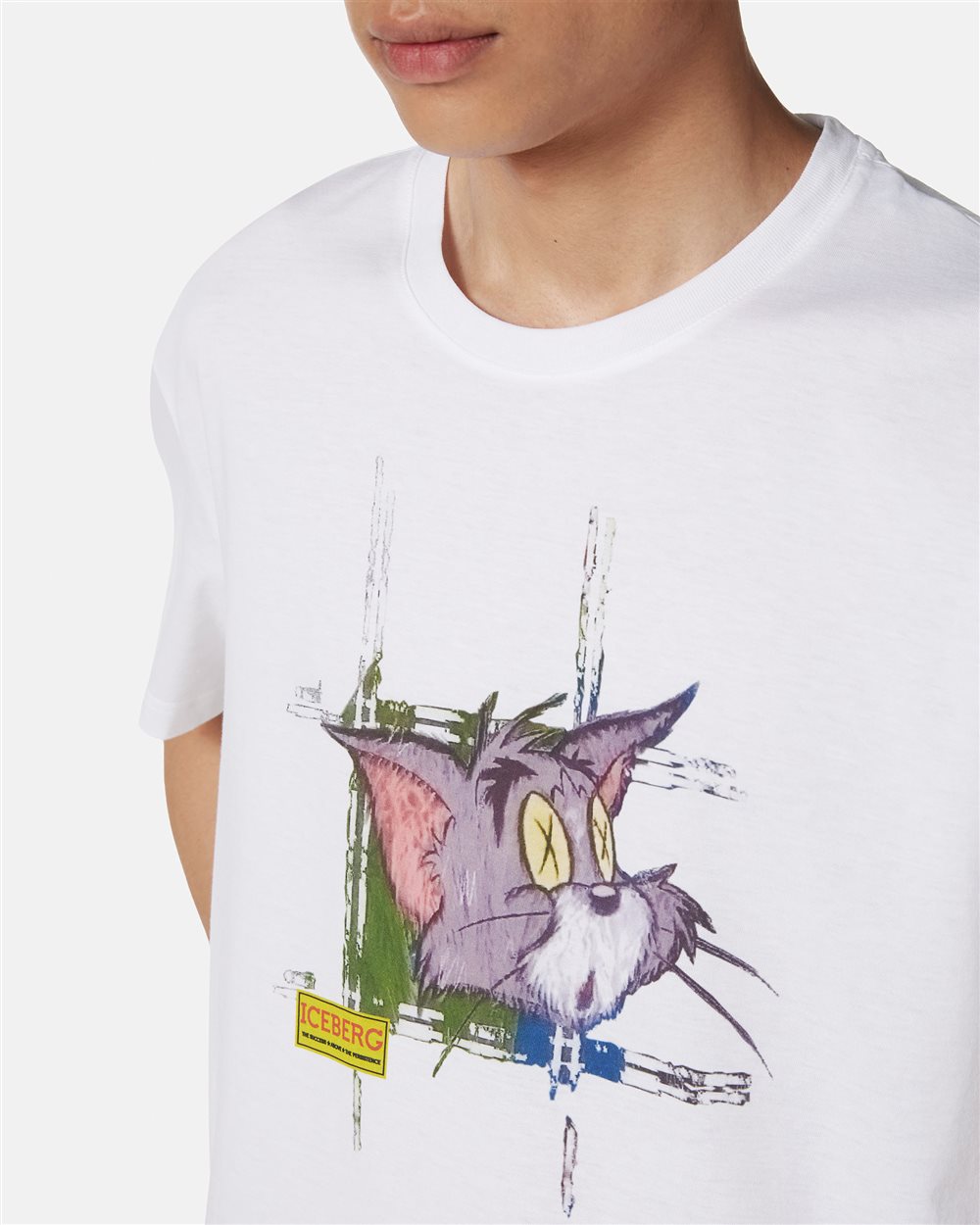 T-shirt bianca classic regular fit in jersey di cotone con stampa Tom sul davanti - Iceberg - Official Website