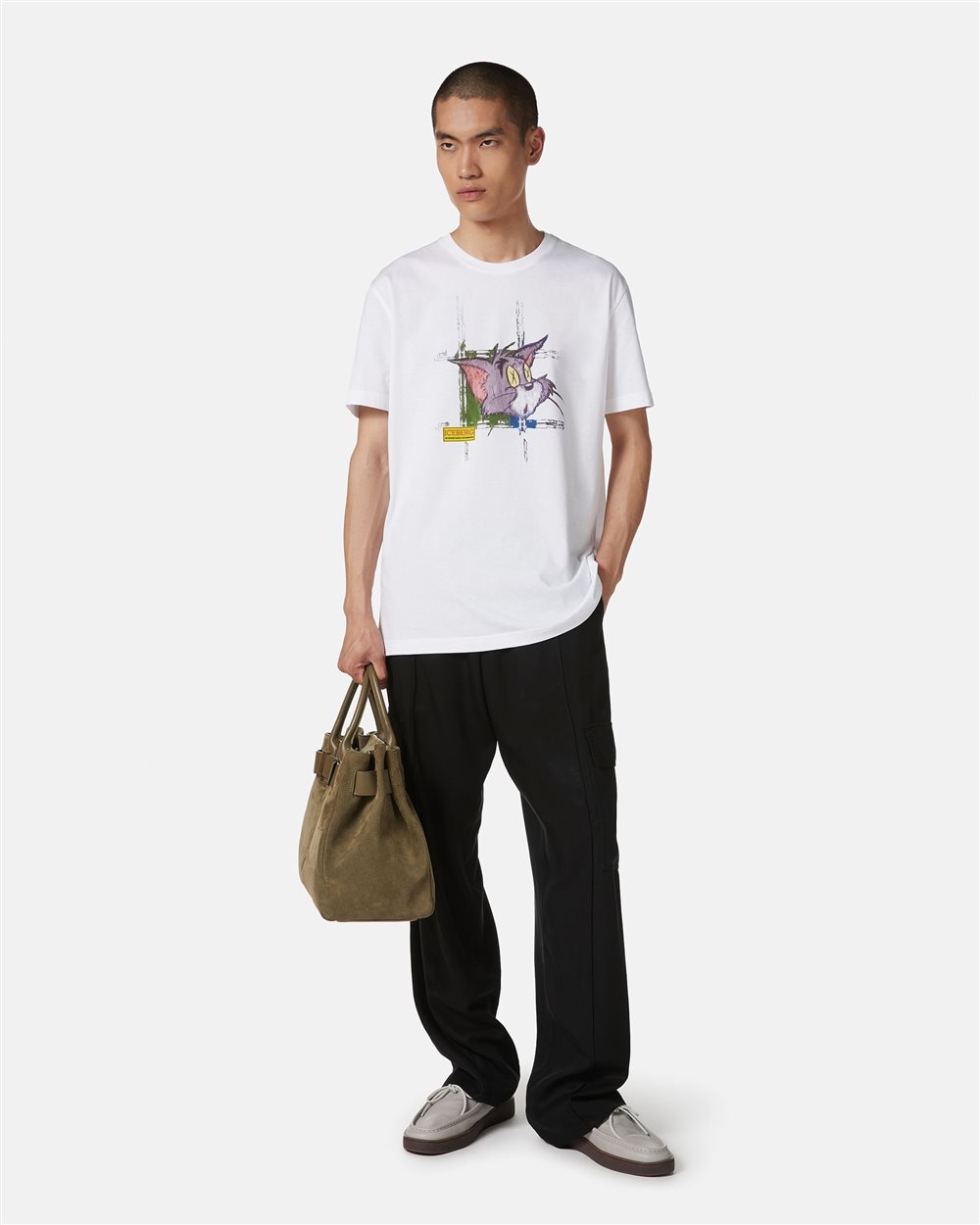 T-shirt bianca classic regular fit in jersey di cotone con stampa Tom sul davanti - Iceberg - Official Website