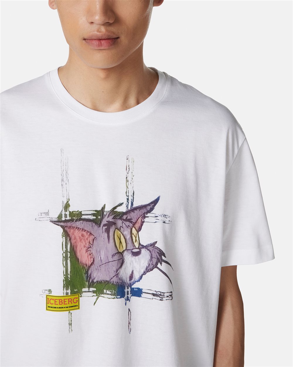 T-shirt bianca classic regular fit in jersey di cotone con stampa Tom sul davanti - Iceberg - Official Website