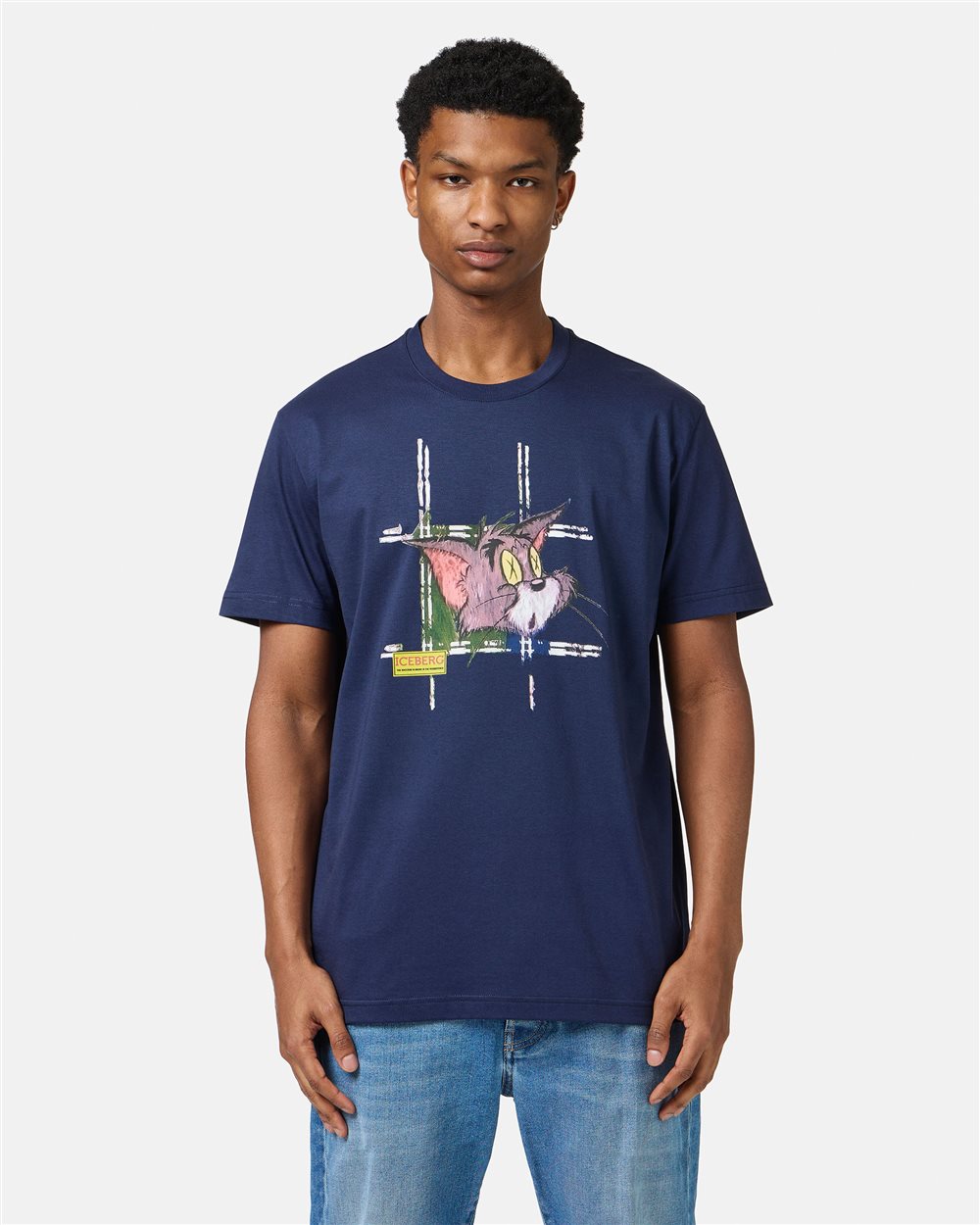 Classic regular fit blue T-shirt in cotton jersey with Tom print on the front - Iceberg - Official Website