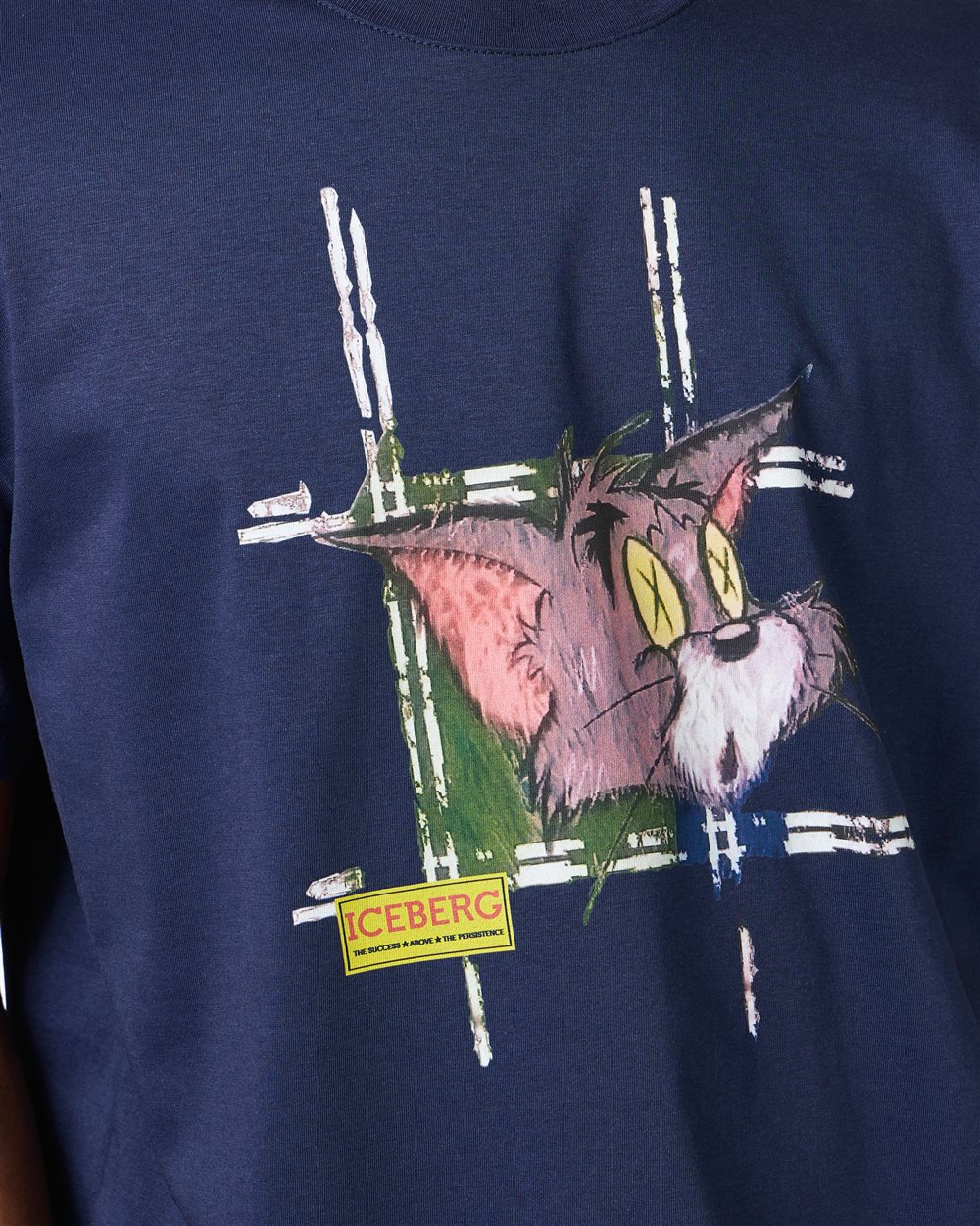 Classic regular fit blue T-shirt in cotton jersey with Tom print on the front - Iceberg - Official Website