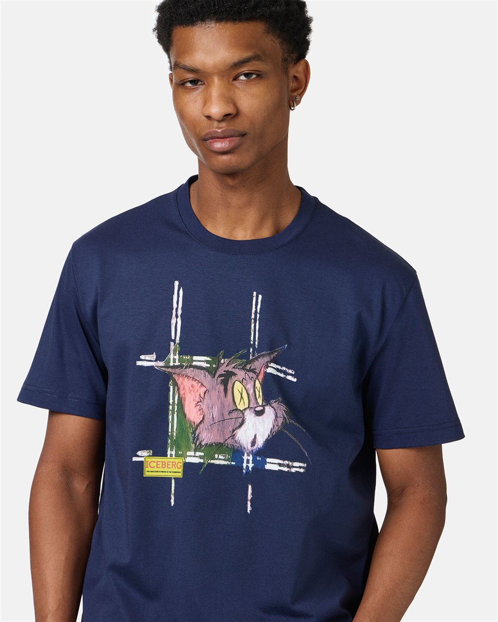 Classic regular fit blue T-shirt in cotton jersey with Tom print on the front - Iceberg - Official Website