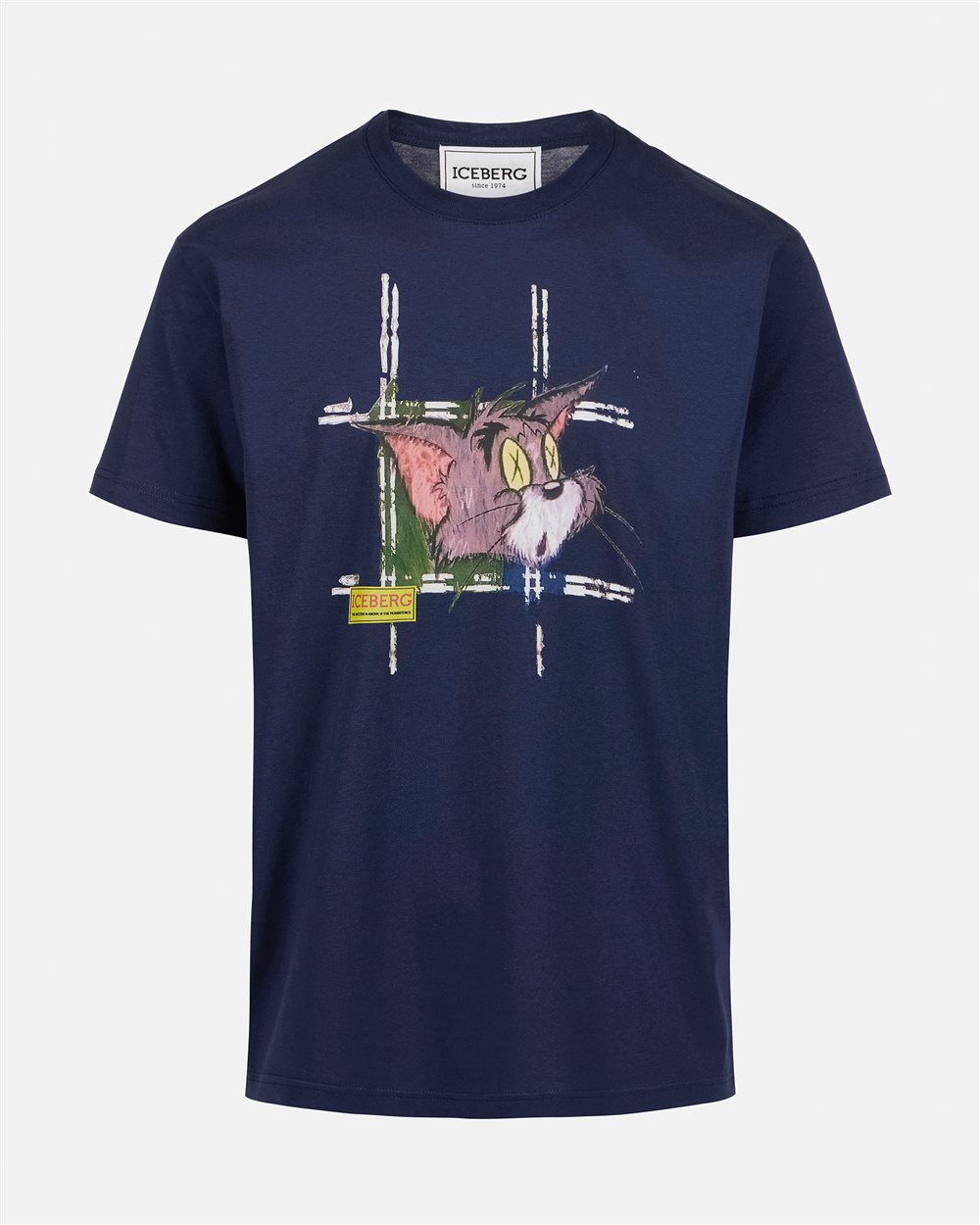 Classic regular fit blue T-shirt in cotton jersey with Tom print on the front - Iceberg - Official Website