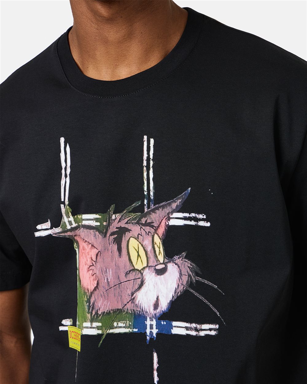 Classic regular fit black T-shirt in cotton jersey with Tom print on the front - Iceberg - Official Website