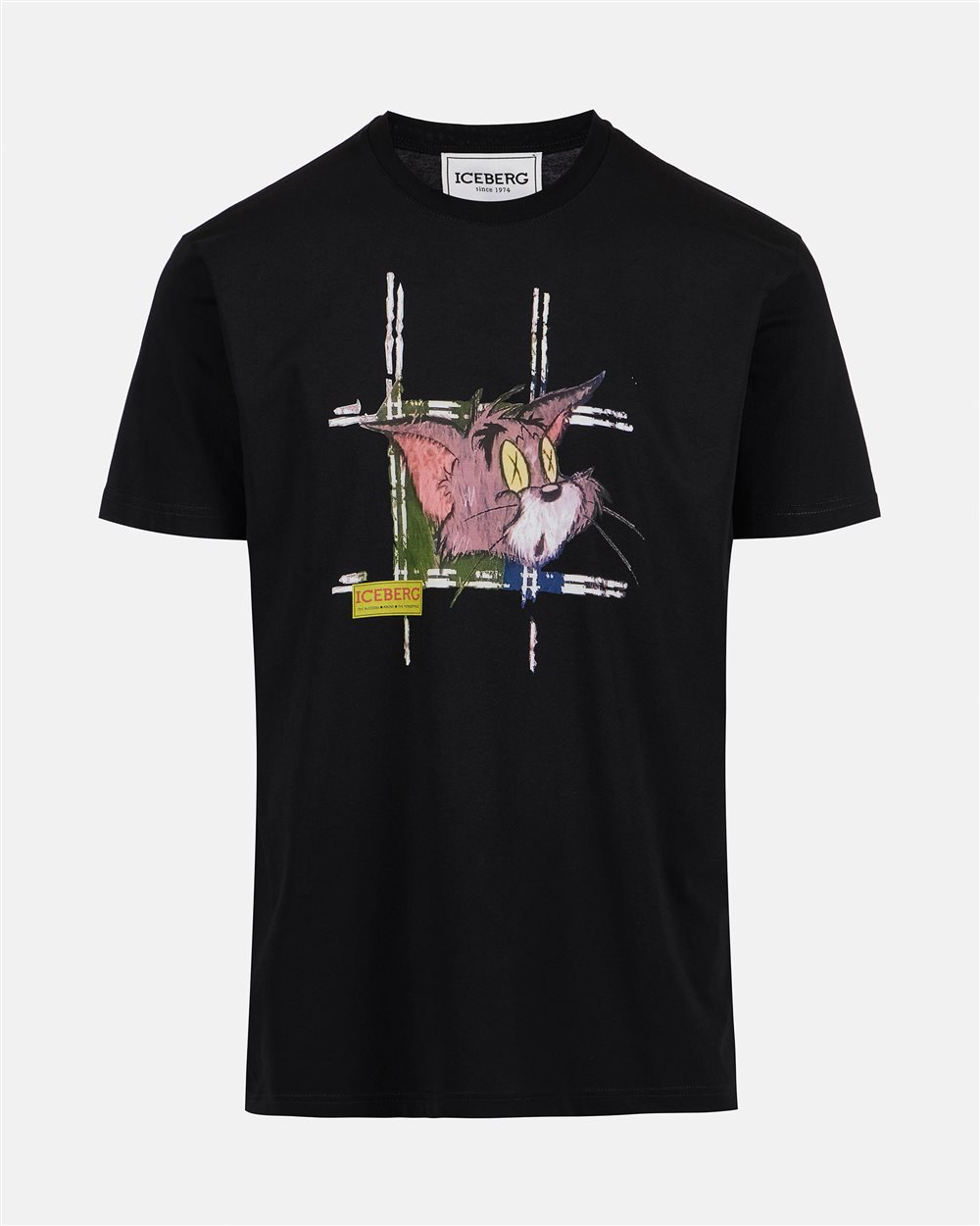 Classic regular fit black T-shirt in cotton jersey with Tom print on the front - Iceberg - Official Website