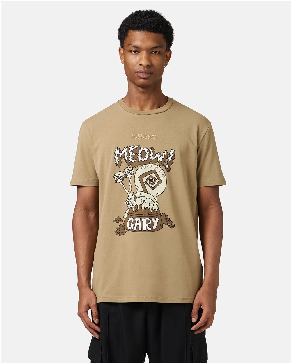 Mud-colored regular-fit sustainable stretch jersey T-shirt - Iceberg - Official Website