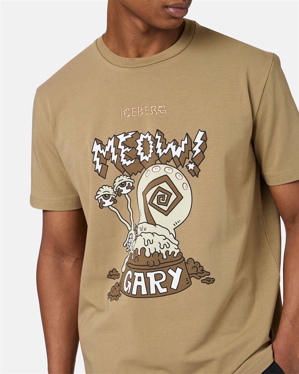 Mud-colored regular-fit sustainable stretch jersey T-shirt - Iceberg - Official Website