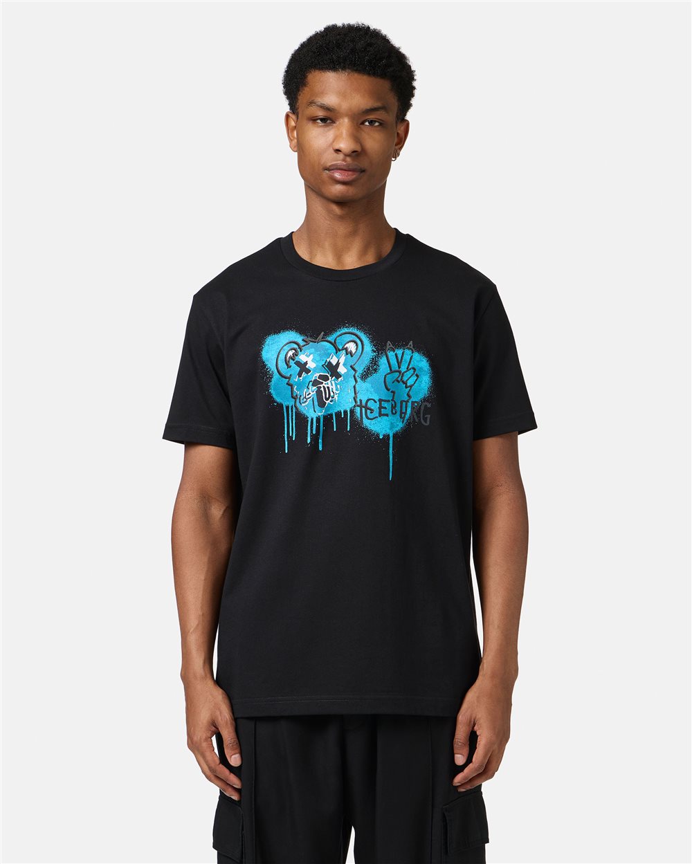 T-shirt nera classic regular fit in jersey di cotone - Iceberg - Official Website