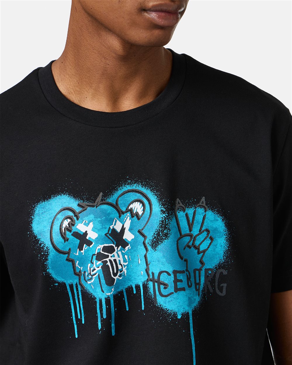 T-shirt nera classic regular fit in jersey di cotone - Iceberg - Official Website
