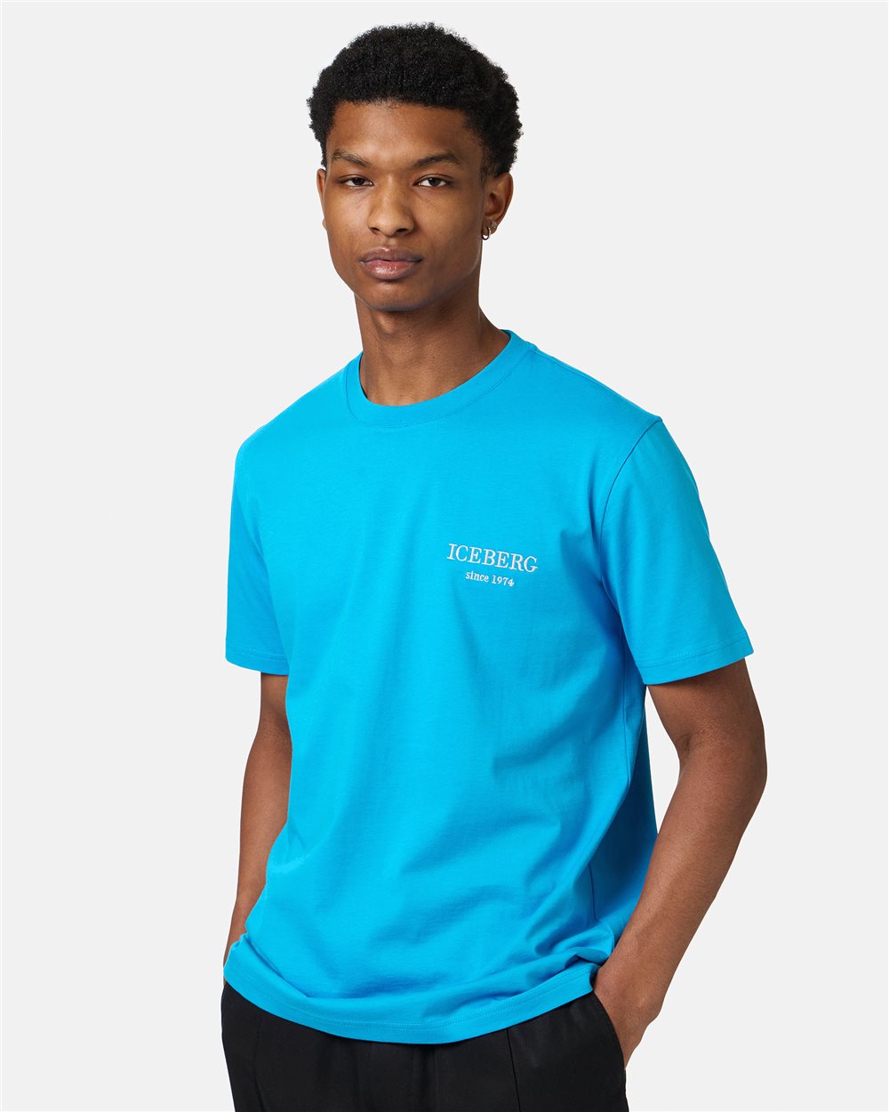 Cobalt-colored classic regular fit jersey T-shirt - Iceberg - Official Website