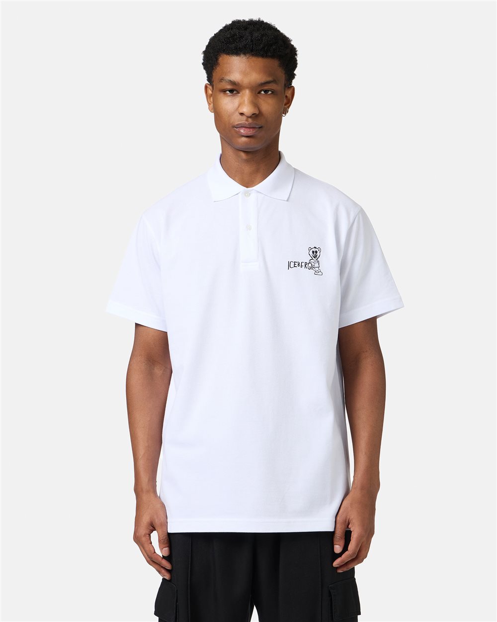 White piqué polo with Bear print - Iceberg - Official Website