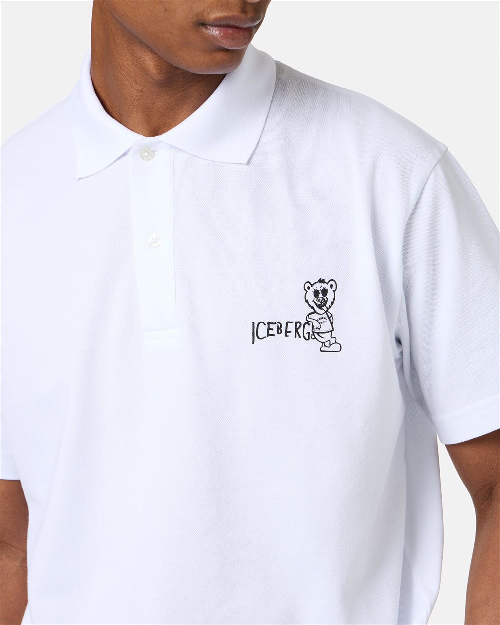 White piqué polo with Bear print - Iceberg - Official Website