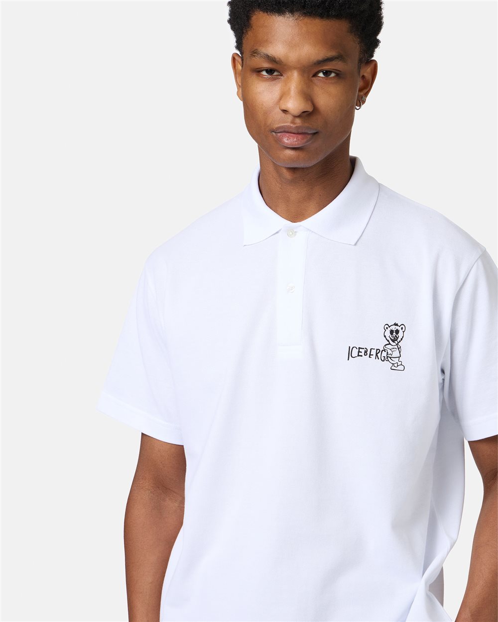 White piqué polo with Bear print - Iceberg - Official Website