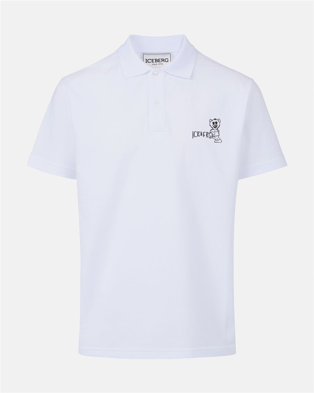 White piqué polo with Bear print - Iceberg - Official Website