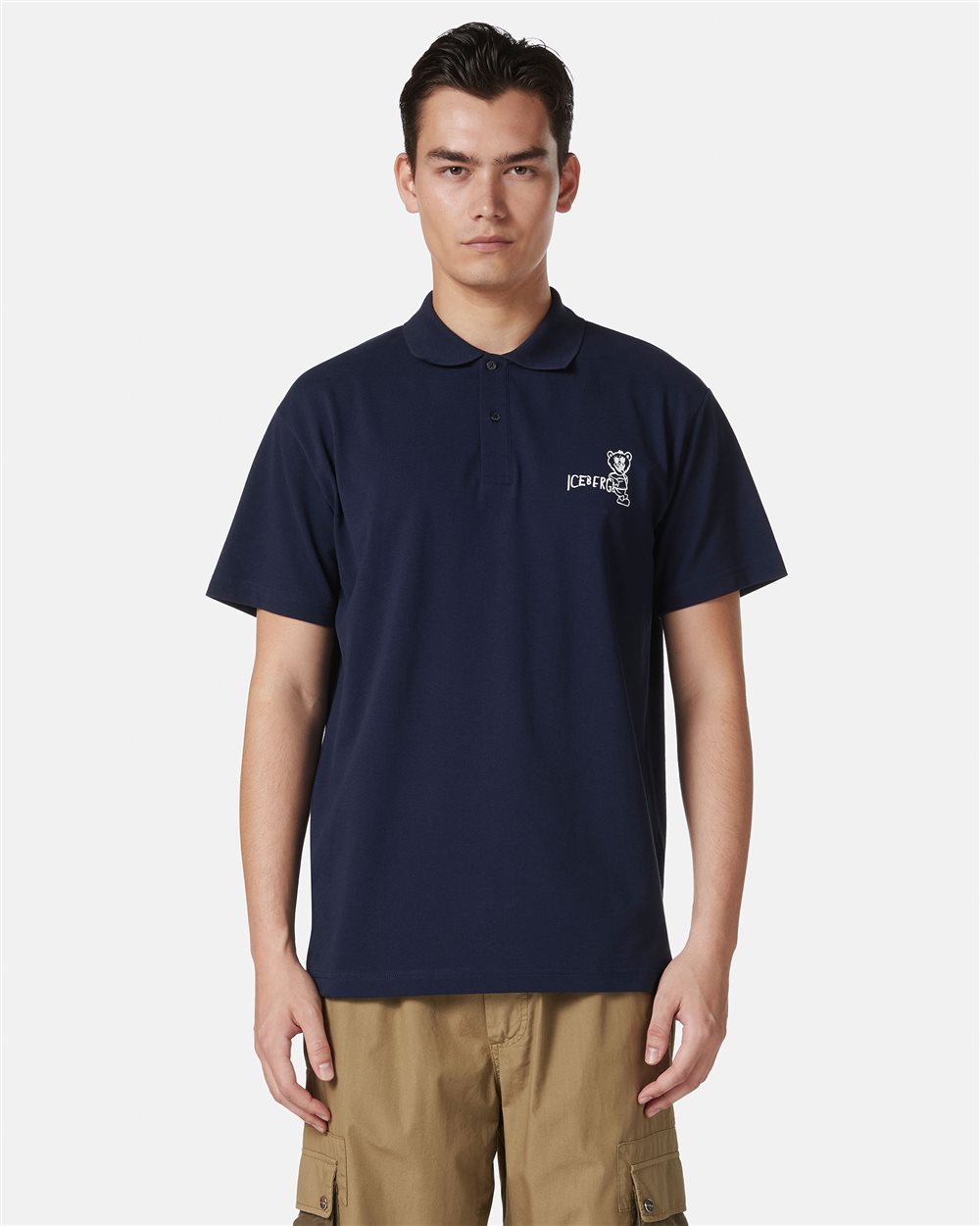 Blue piqué polo with Bear print - Iceberg - Official Website