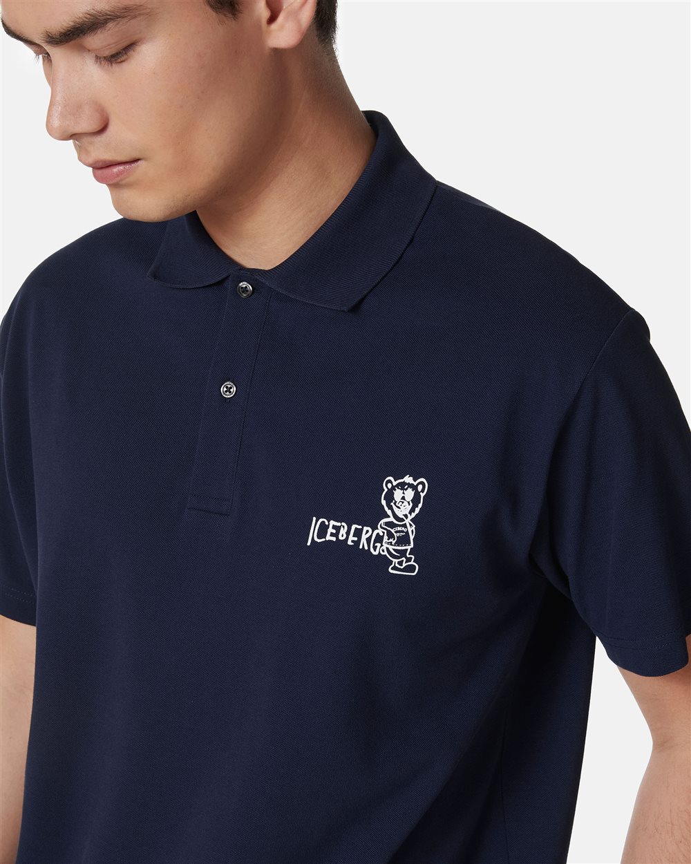 Blue piqué polo with Bear print - Iceberg - Official Website