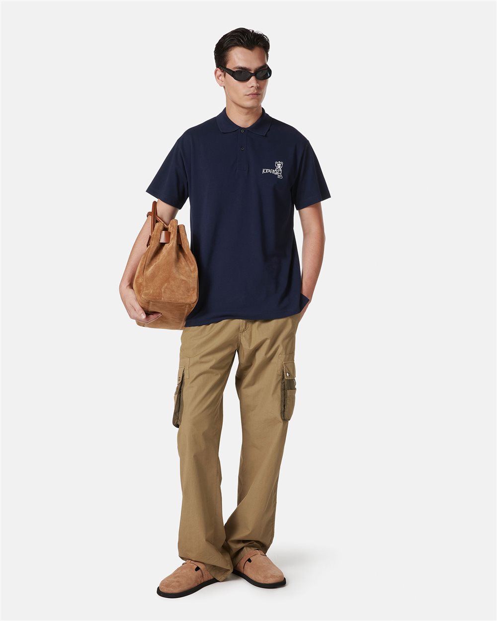 Blue piqué polo with Bear print - Iceberg - Official Website