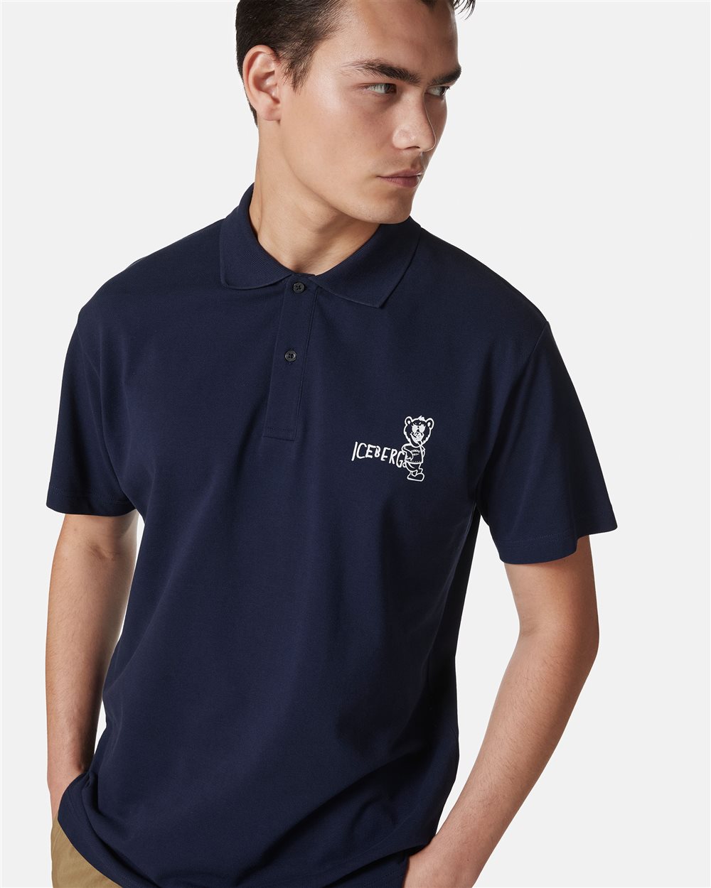 Blue piqué polo with Bear print - Iceberg - Official Website