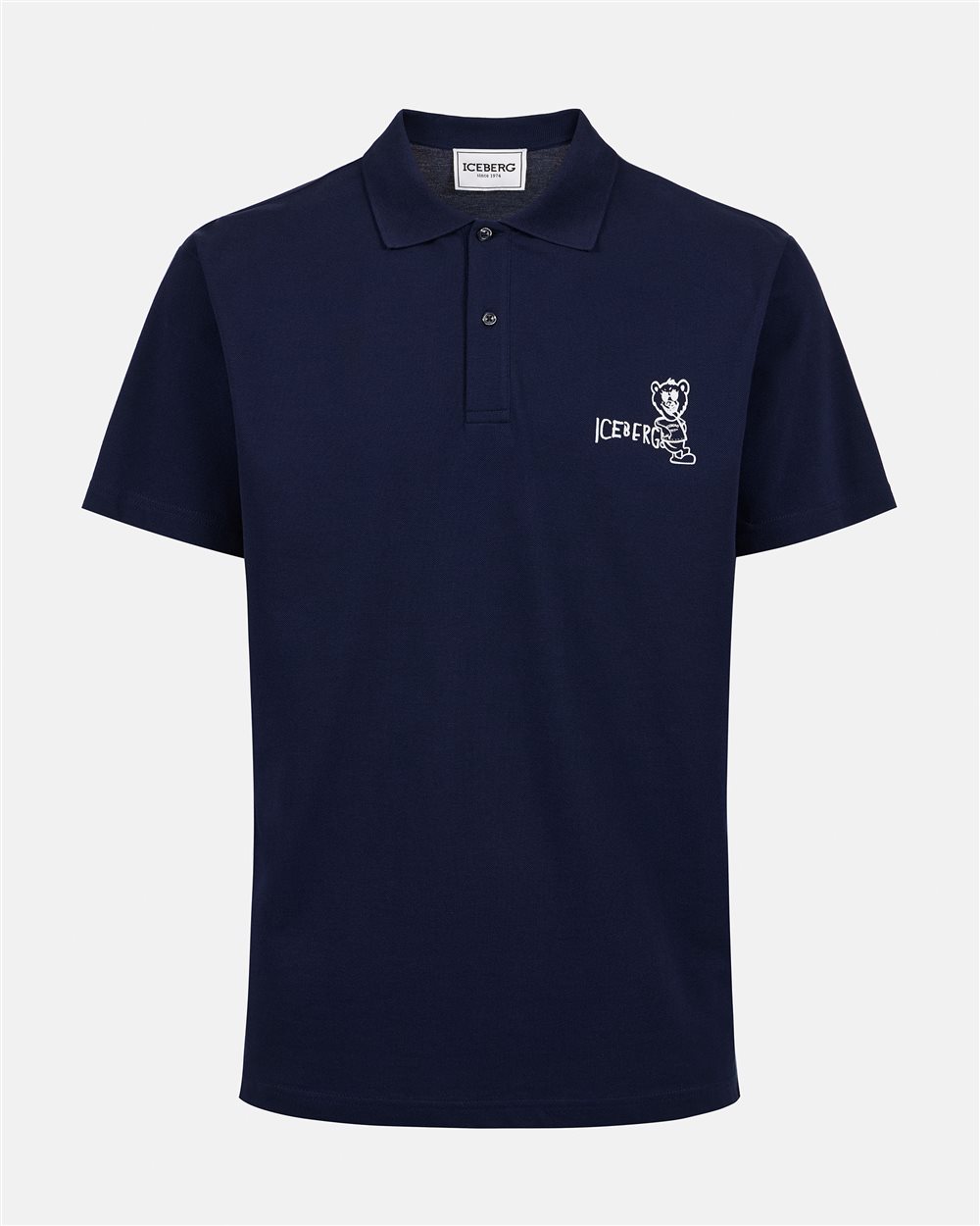 Blue piqué polo with Bear print - Iceberg - Official Website