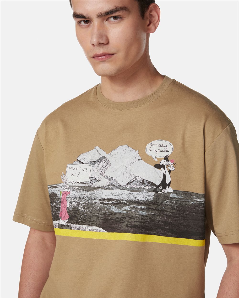 T-shirt color fango regular fit in jersey di cotone con logo Iceberg - Iceberg - Official Website