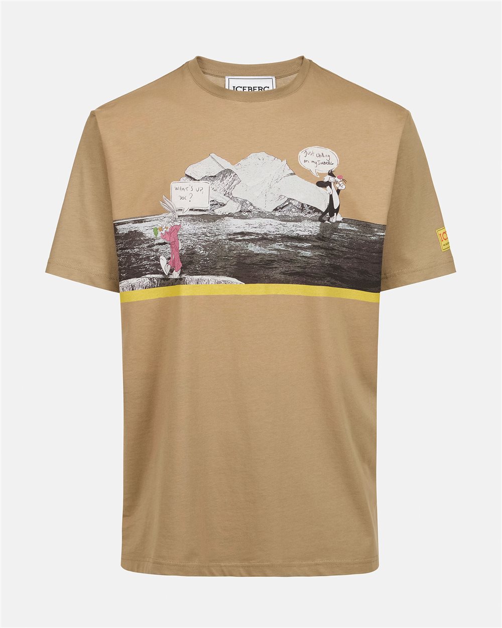 T-shirt color fango regular fit in jersey di cotone con logo Iceberg - Iceberg - Official Website