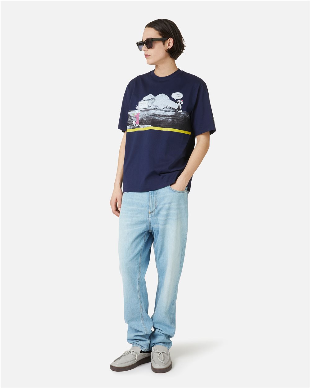 Blue regular fit cotton jersey T-shirt with Iceberg logo - Iceberg - Official Website