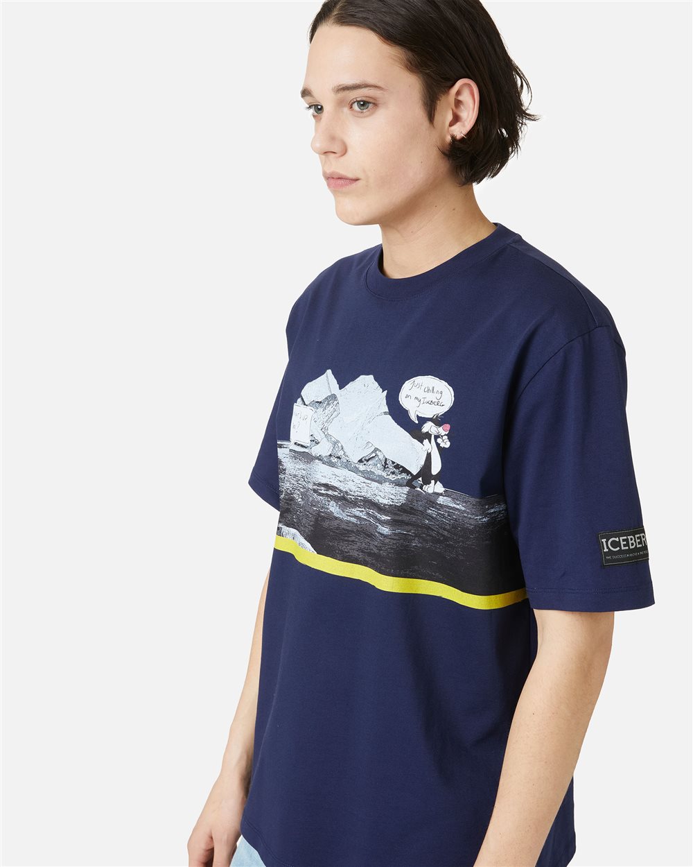 Blue regular fit cotton jersey T-shirt with Iceberg logo - Iceberg - Official Website
