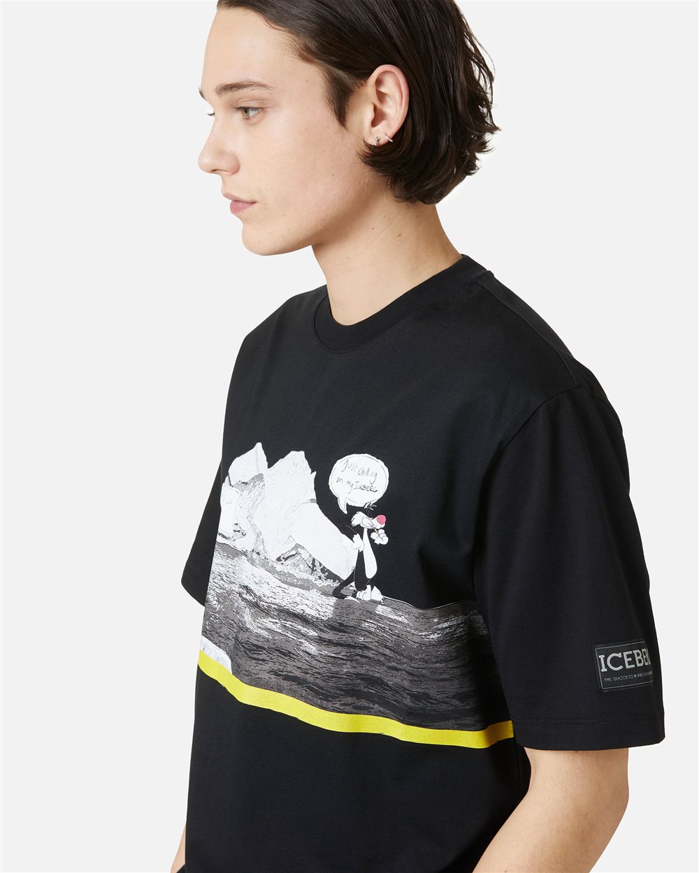 Black regular fit cotton jersey T-shirt with Iceberg logo - Iceberg - Official Website
