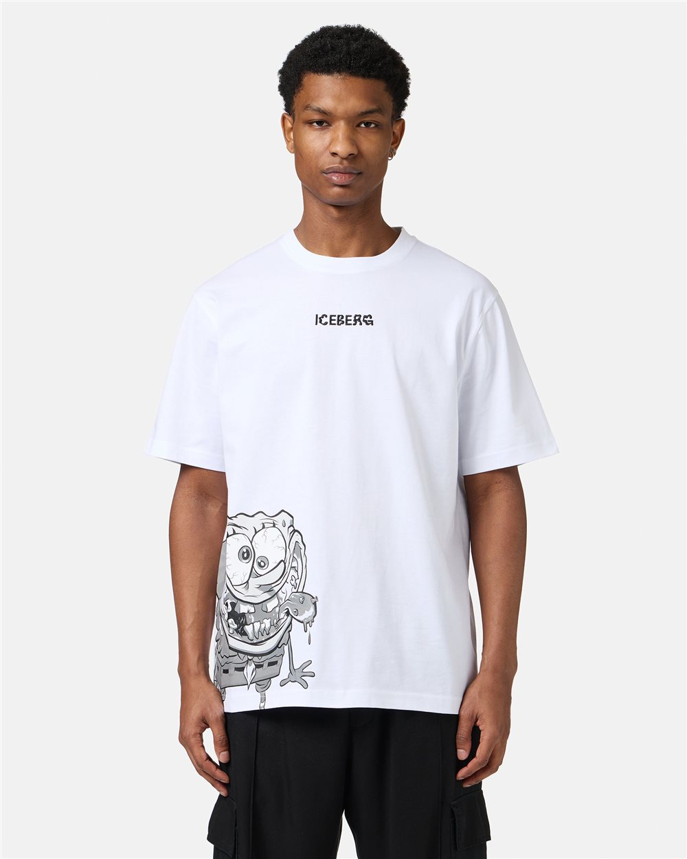 Regular fit white T-shirt with SpongeBob print in jersey - Iceberg - Official Website