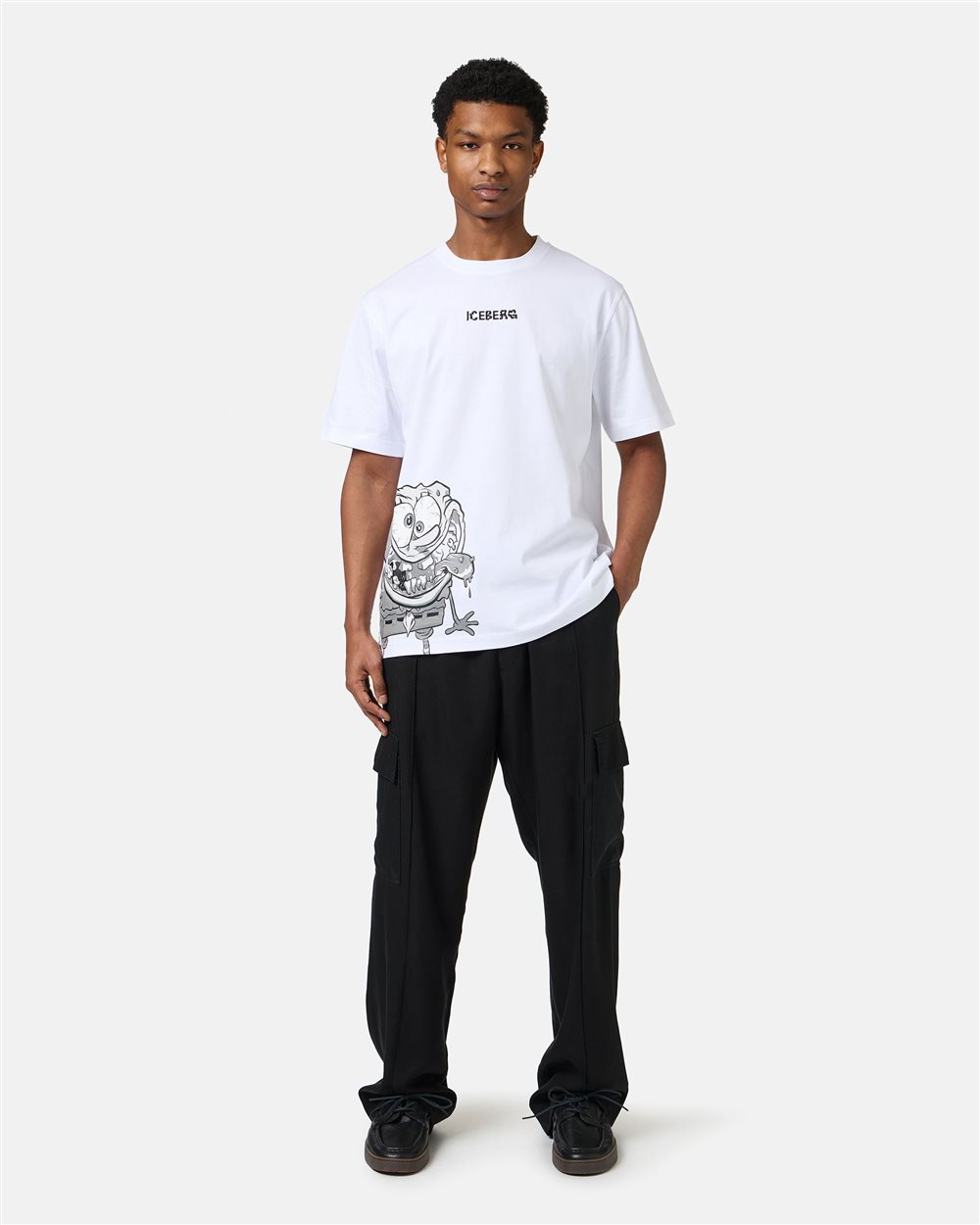Regular fit white T-shirt with SpongeBob print in jersey - Iceberg - Official Website