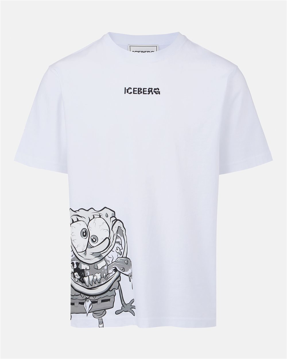Regular fit white T-shirt with SpongeBob print in jersey - Iceberg - Official Website
