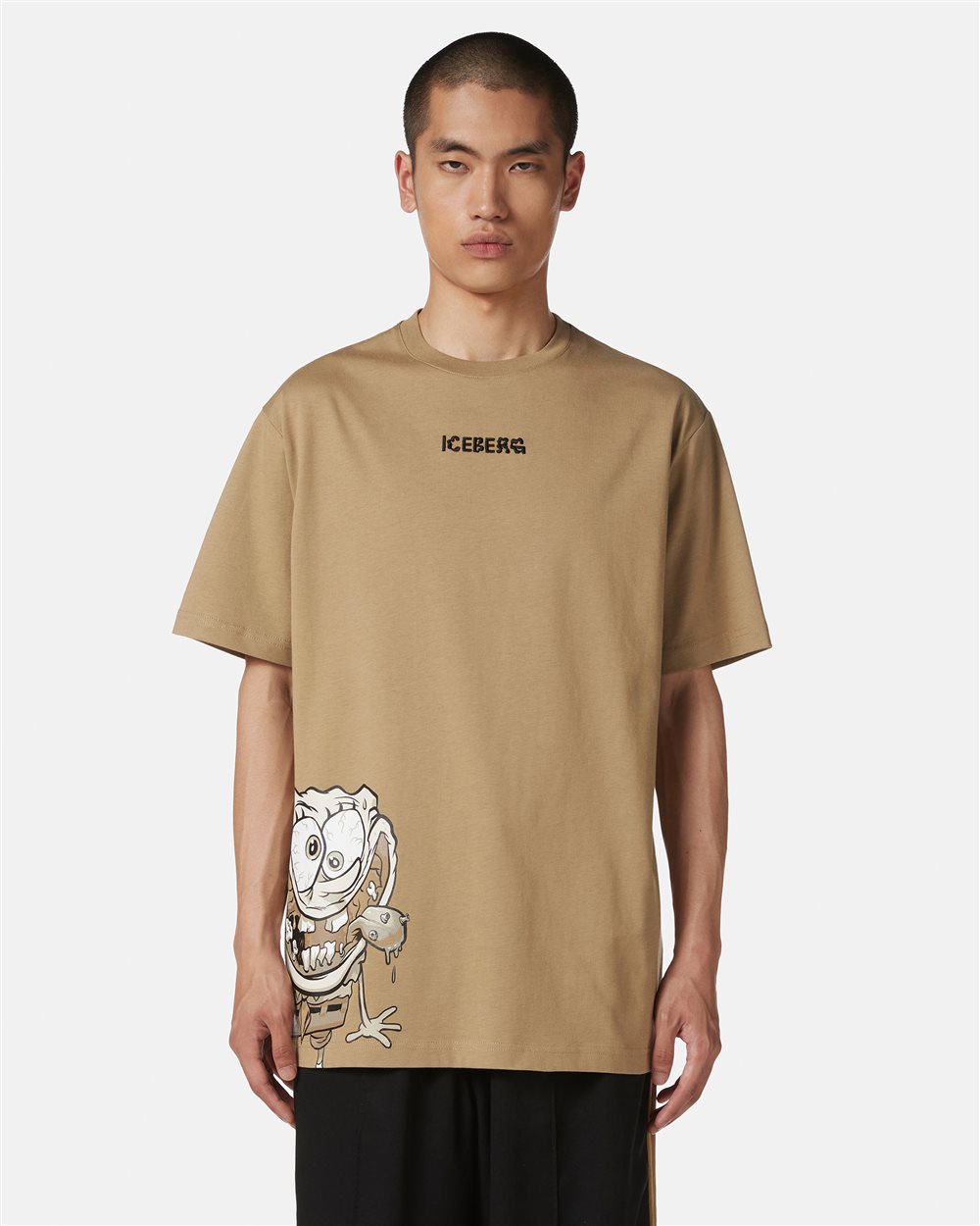 T-shirt color fango regular fit con stampa SpongeBob in jersey - Iceberg - Official Website
