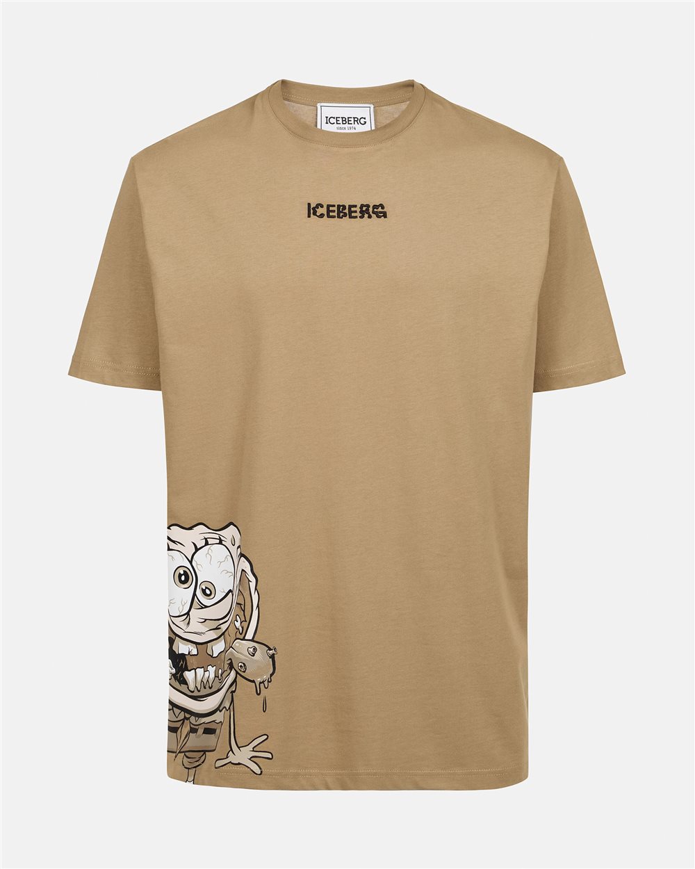 T-shirt color fango regular fit con stampa SpongeBob in jersey - Iceberg - Official Website