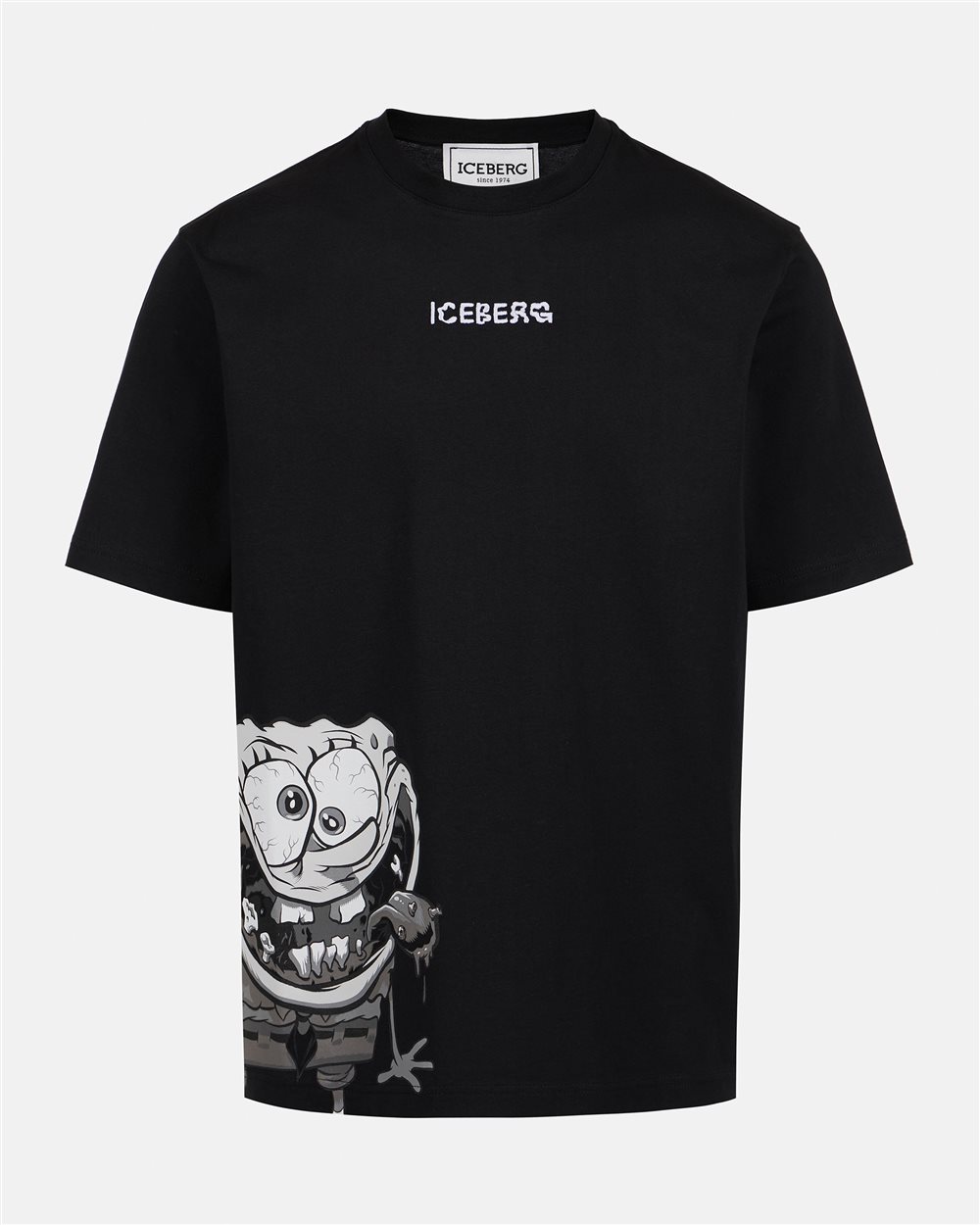 Regular fit black T-shirt with SpongeBob print in jersey - Iceberg - Official Website
