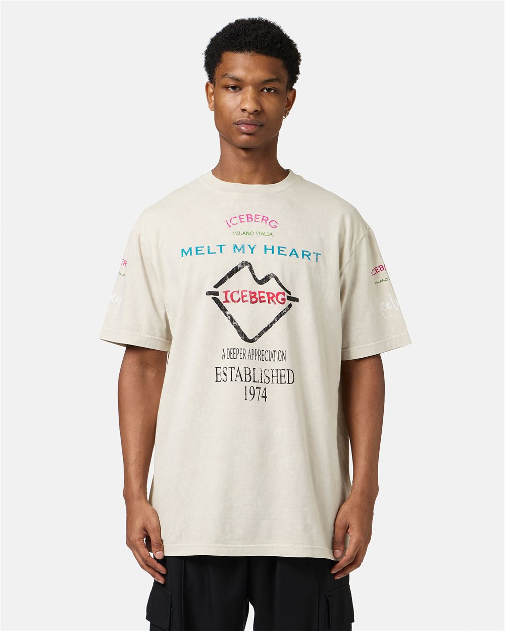 Relaxed fit dusty-colored cotton jersey T-shirt - Iceberg - Official Website