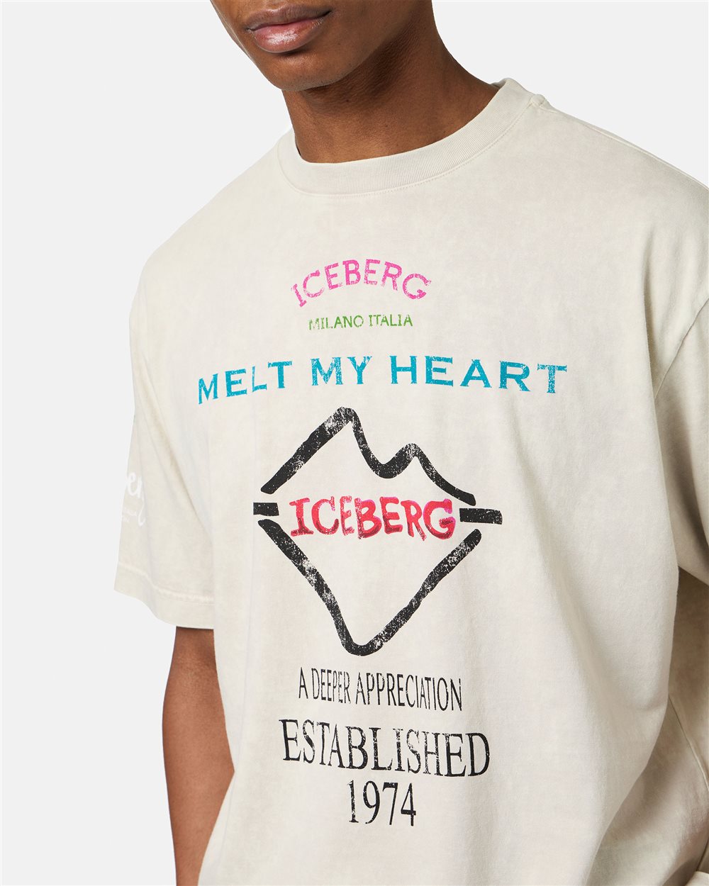Relaxed fit dusty-colored cotton jersey T-shirt - Iceberg - Official Website