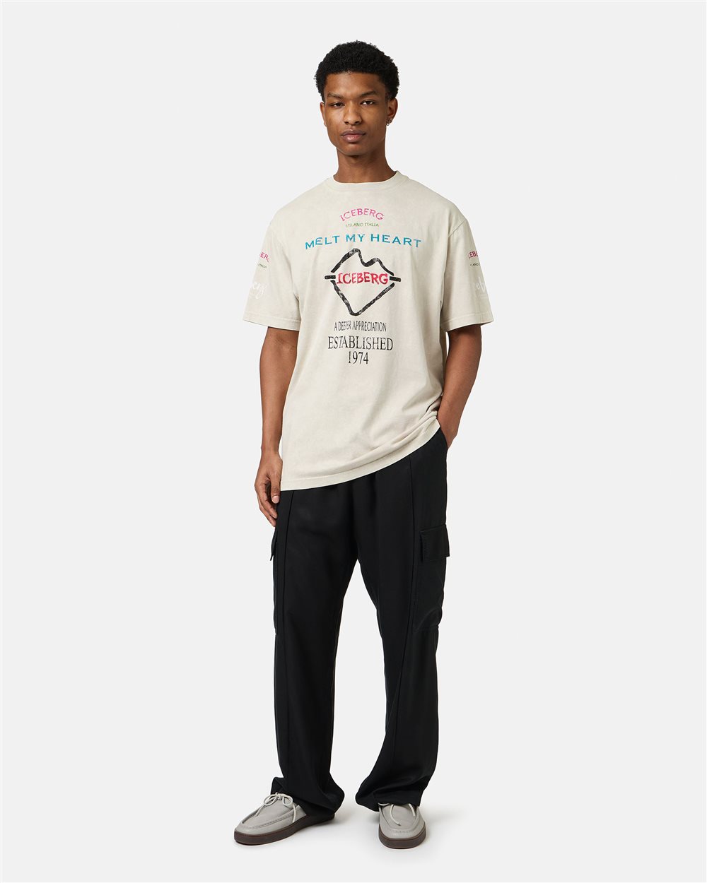 Relaxed fit dusty-colored cotton jersey T-shirt - Iceberg - Official Website