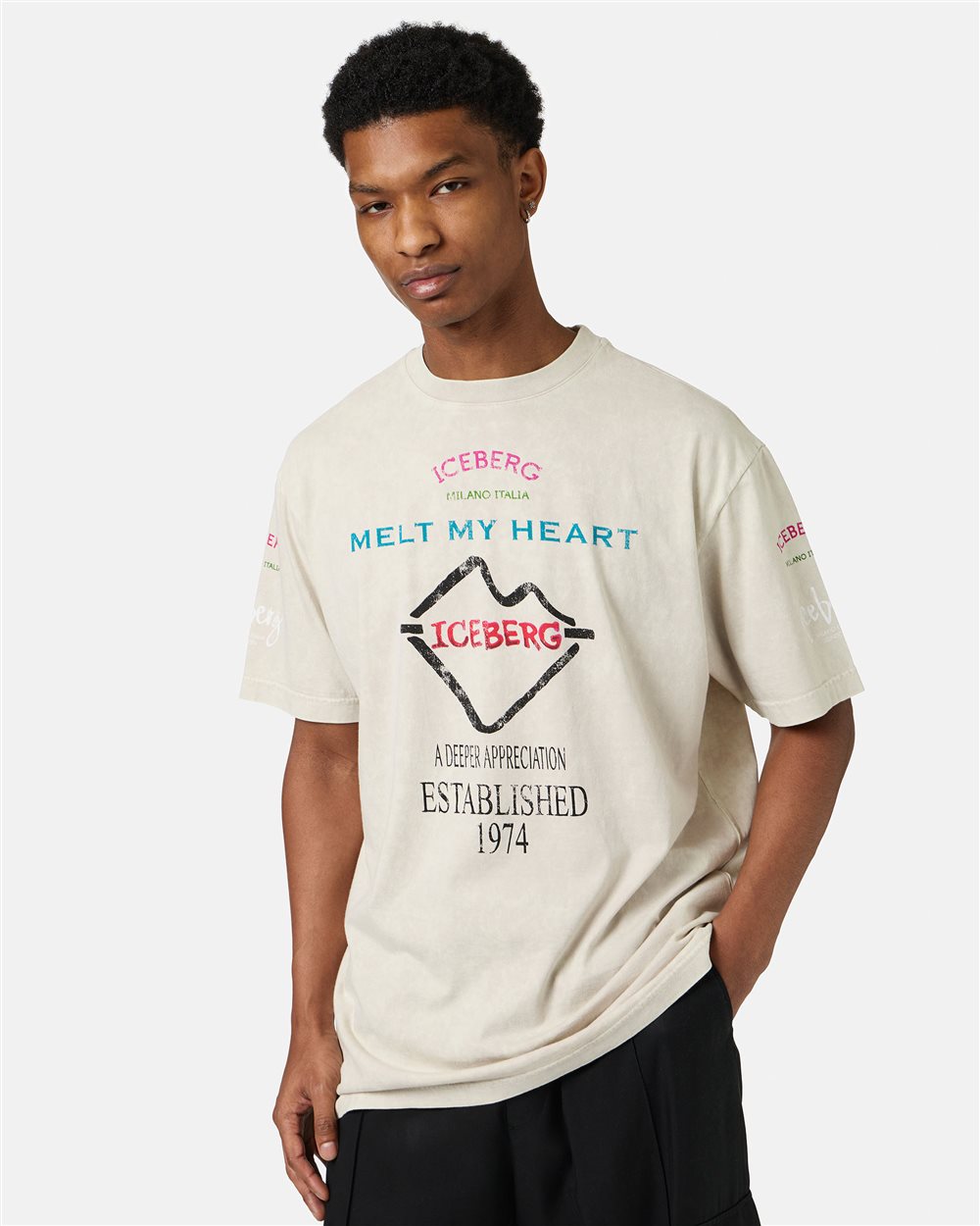 Relaxed fit dusty-colored cotton jersey T-shirt - Iceberg - Official Website