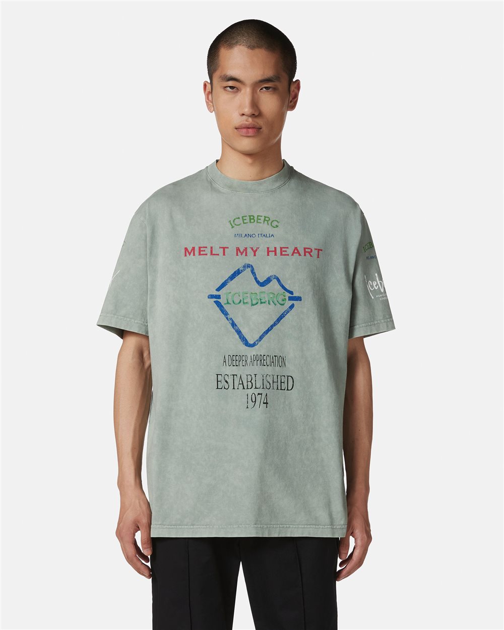 T-shirt color menta relaxed fit in jersey di cotone - Iceberg - Official Website