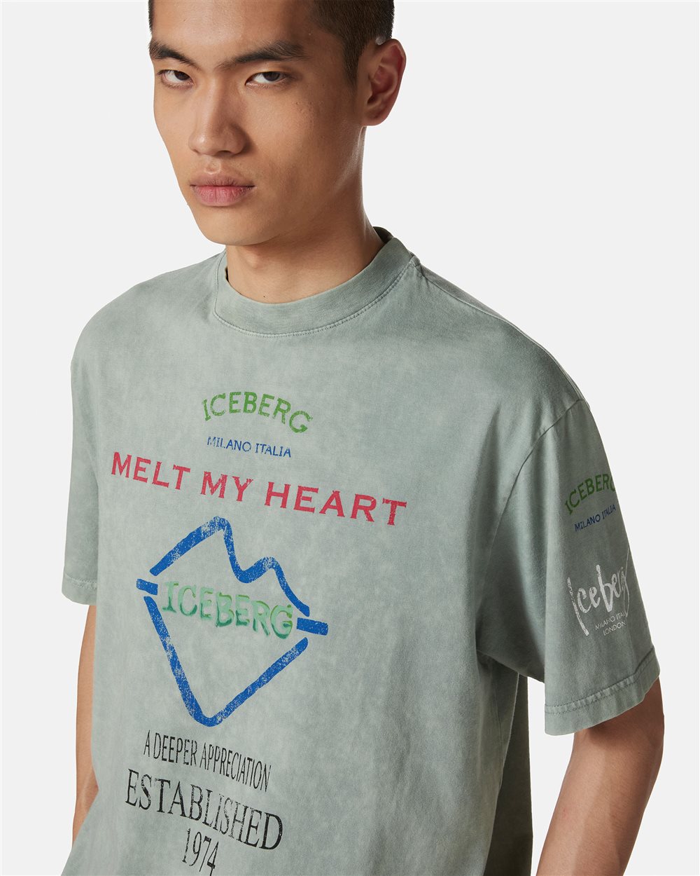 T-shirt color menta relaxed fit in jersey di cotone - Iceberg - Official Website