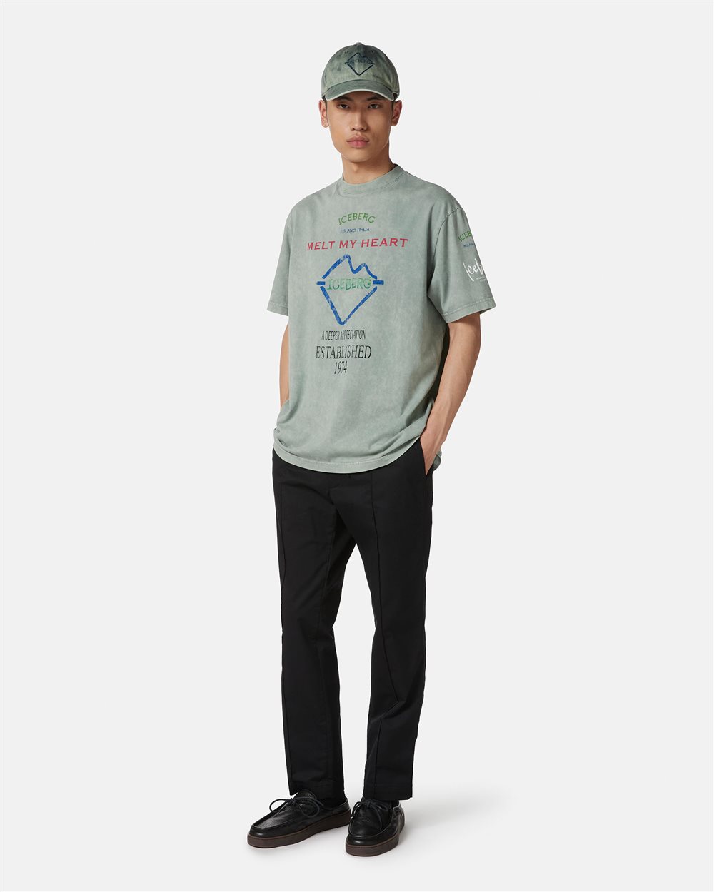 T-shirt color menta relaxed fit in jersey di cotone - Iceberg - Official Website