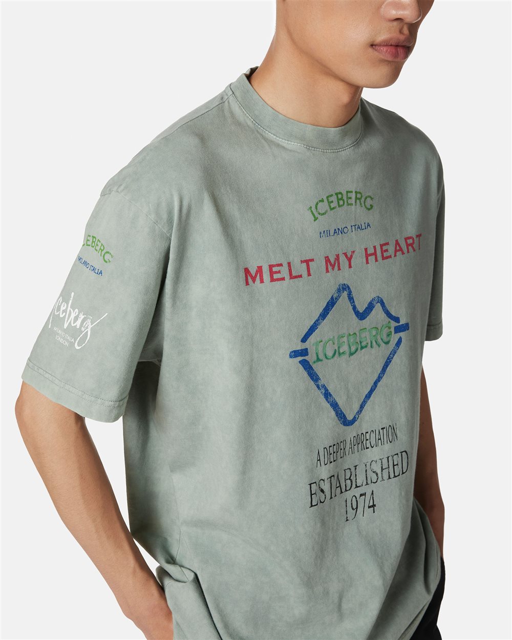 T-shirt color menta relaxed fit in jersey di cotone - Iceberg - Official Website